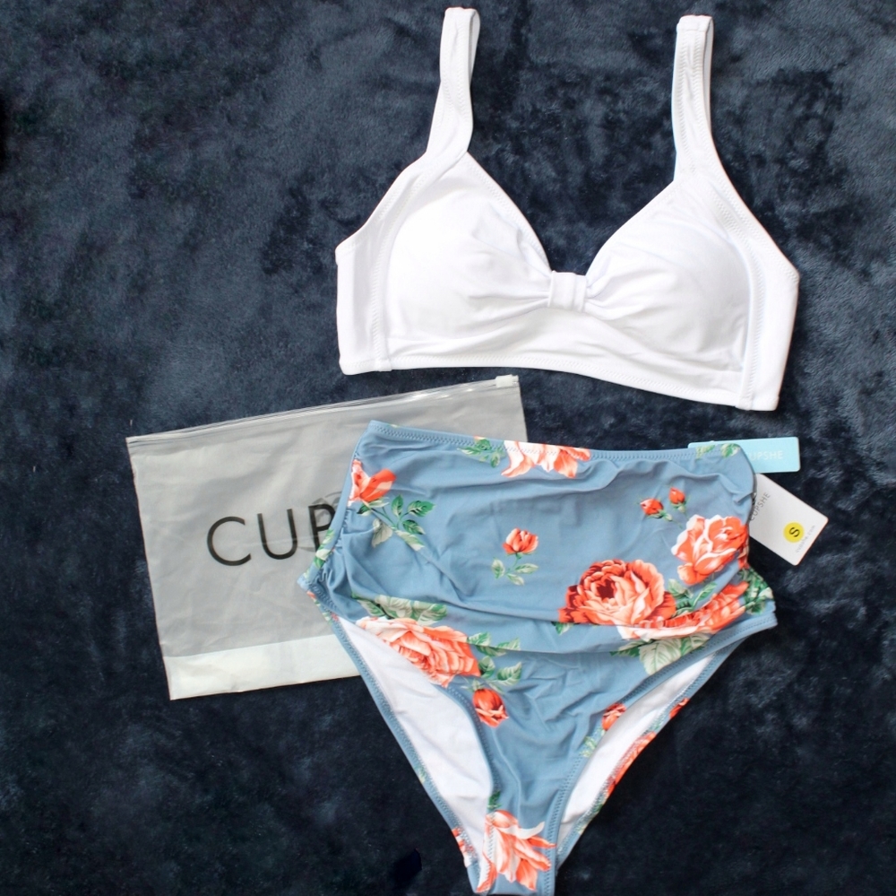 NWT High Waisted White & Floral Cupshe Bikini